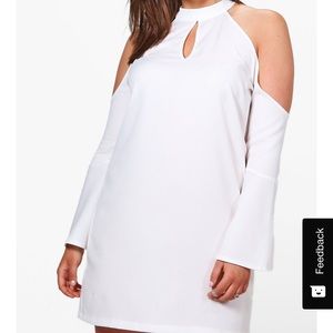 Boohoo Plus Open Shoulder Flute Sleeve Shift Dress